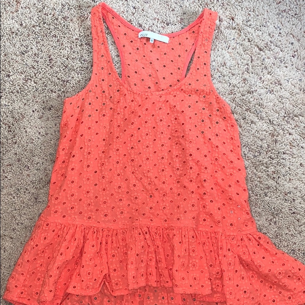 Coral summery eyelet floral print top